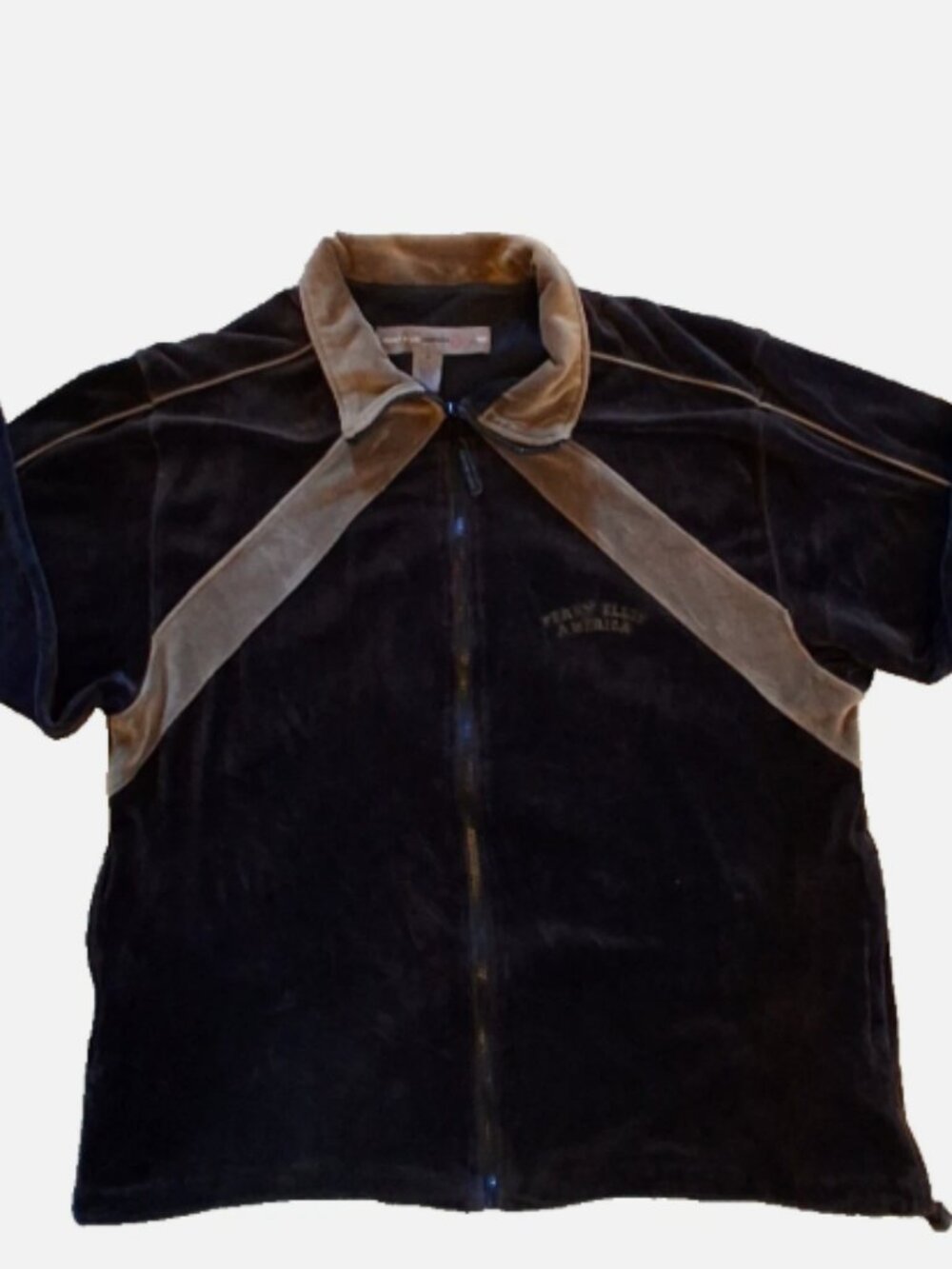 Y2K Vintage Velour Perry Ellis America Track Jacket Pockets  Men's M Black